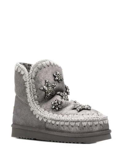 Shop Mou Crystal Embellished Boots In Grey