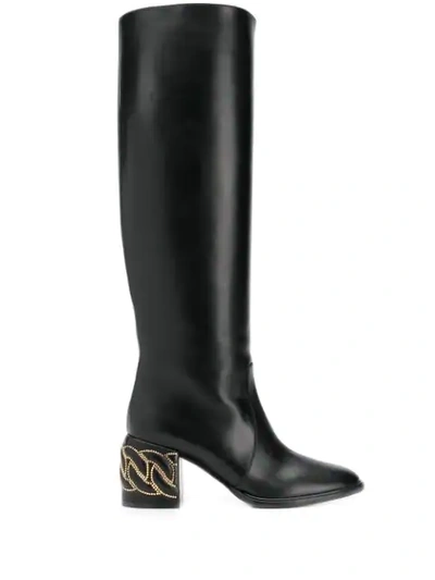 Shop Casadei Block Heel Knee-high Boots In Black