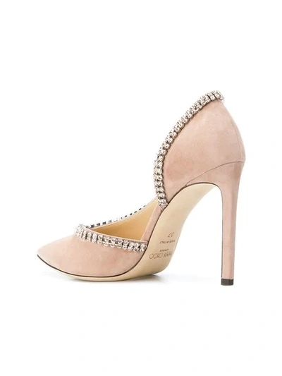 Shop Jimmy Choo Pink Lilian 100 Crystal Suede Pumps