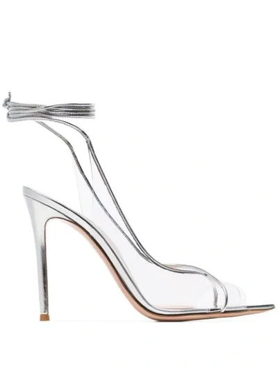 Shop Gianvito Rossi Silver Metallic Denise Leather And Pvc 105 Sandals