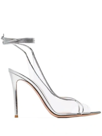 Gianvito Rossi Silver Metallic Denise Leather And Pvc 105 Sandals 