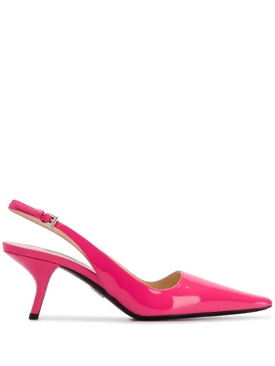 Shop Prada Slingback-pumps Aus Lackleder In F0029 Pink