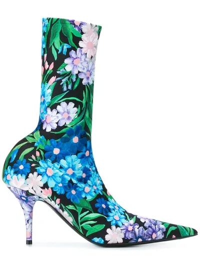 Shop Balenciaga Floral Print Knife Boots In Black