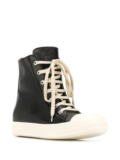 RICK OWENS LARRY LEATHER SNEAKERS - 黑色