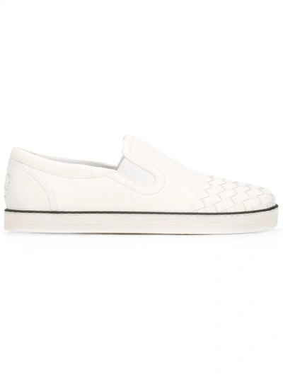 Shop Bottega Veneta Woven Slip-on Sneakers - White