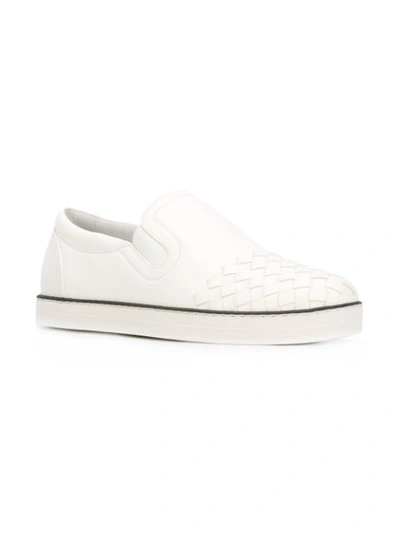 Shop Bottega Veneta Woven Slip-on Sneakers - White