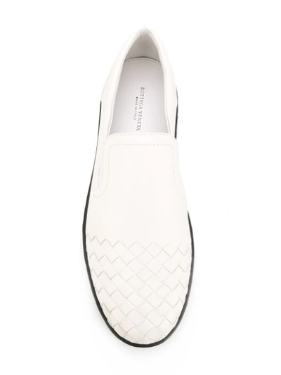 Shop Bottega Veneta Woven Slip-on Sneakers - White