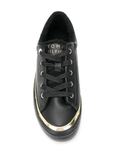 Shop Tommy Hilfiger Metallic Detail Lace-up Sneakers In Black