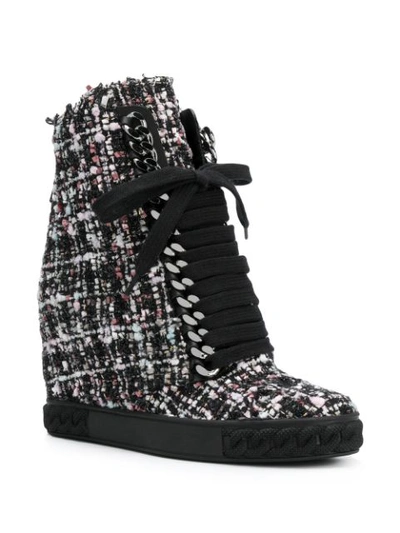 Shop Casadei Tweed Wedge Sneakers - Black