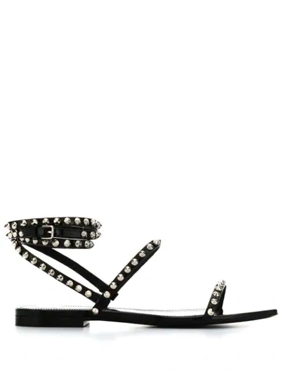 Shop Saint Laurent Studded Flat Sandals In Black