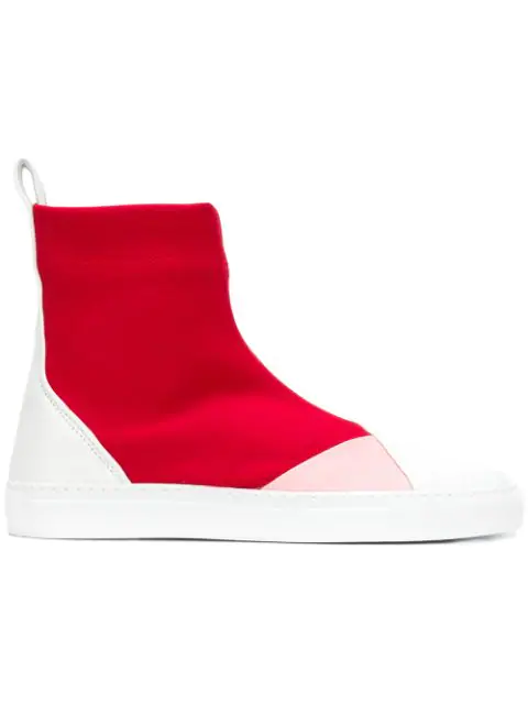 red high ankle sneakers