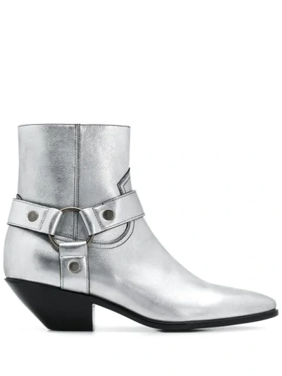 Shop Saint Laurent West Harness Boots In Silver