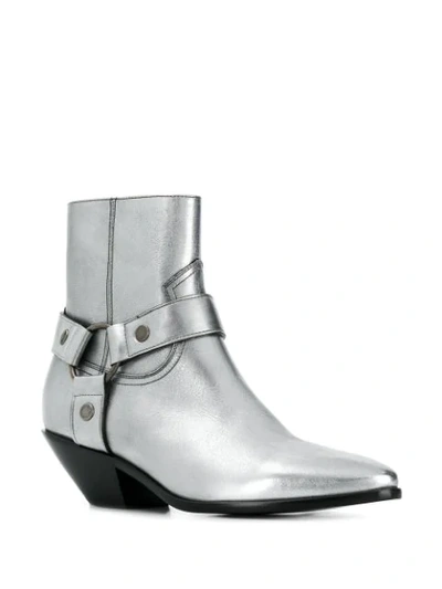 Shop Saint Laurent West Harness Boots In Silver