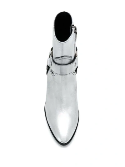 Shop Saint Laurent West Harness Boots In Silver