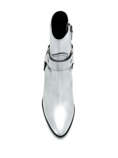 Saint Laurent West Silver Leather Ankle Boots In Silver