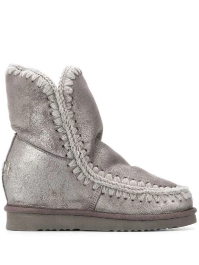Shop Mou Eskimo Metallic Boots In Grey