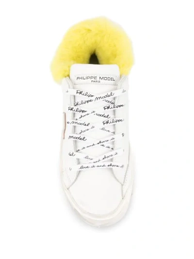 Shop Philippe Model Fur Trim Lace-up Sneakers In White