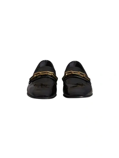 Shop Burberry Link Detail Patent Leather Loafers In Black