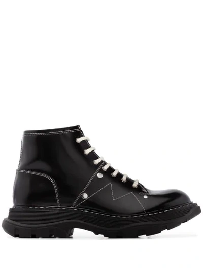 Shop Alexander Mcqueen Contrast-lace Ankle Boots In Black