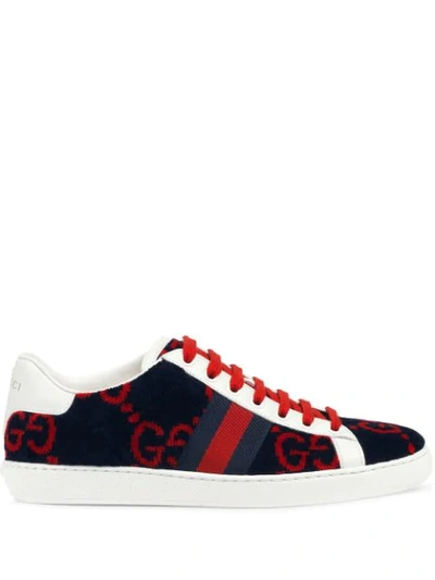 Shop Gucci Ace Gg Terry Cloth Sneakers In Blue