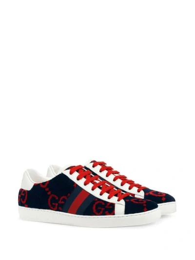 Shop Gucci Ace Gg Terry Cloth Sneakers In Blue