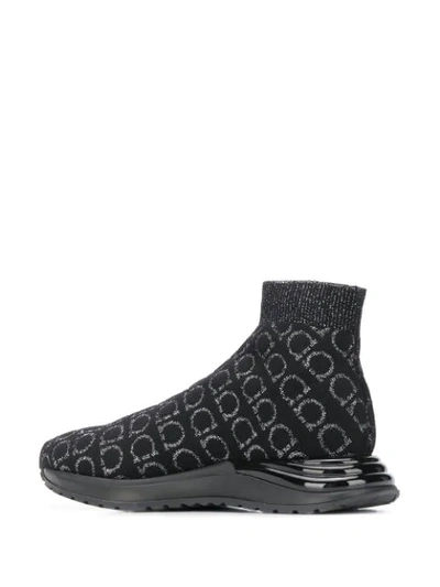 Shop Ferragamo Gancini Sock Sneakers In Black