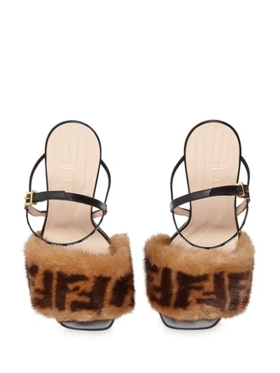Shop Fendi Ffreedom High-heeled Strap Sandals In F0r7r-tabacco+black+black