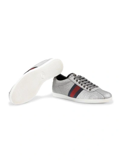 Shop Gucci Glitter Web Sneakers With Studs - Grey