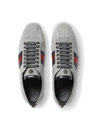 Shop Gucci Glitter Web Sneakers With Studs - Grey