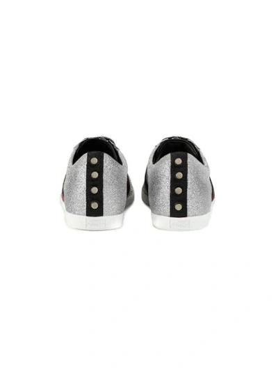 Shop Gucci Glitter Web Sneakers With Studs - Grey