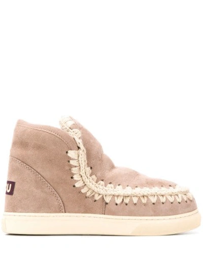 Shop Mou Crochet Stitch-trim Sneaker Boots In Neutrals