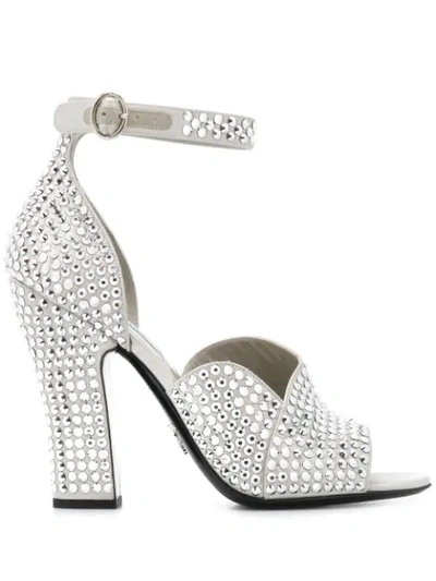 Shop Prada Studded Sandals In Silver