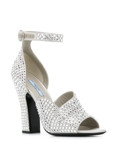 Shop Prada Studded Sandals In Silver