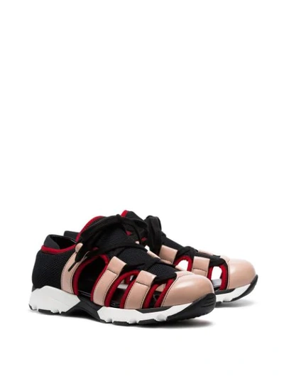 Shop Marni Multicoloured Leather And Mesh Cutout Sneakers In Pink