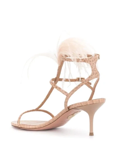 Shop Aquazzura Feather Appliqué Sandals In Pink