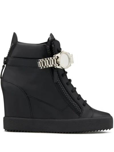 Shop Giuseppe Zanotti Watch Strap Wedge Sneakers In Black