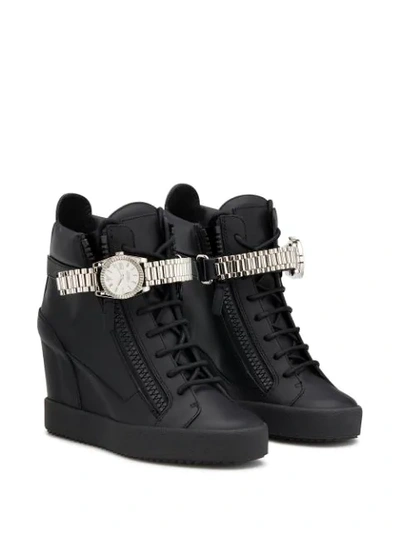 Shop Giuseppe Zanotti Watch Strap Wedge Sneakers In Black