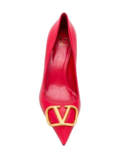 Shop Valentino Vlogo Kitten Heel Pumps In Red