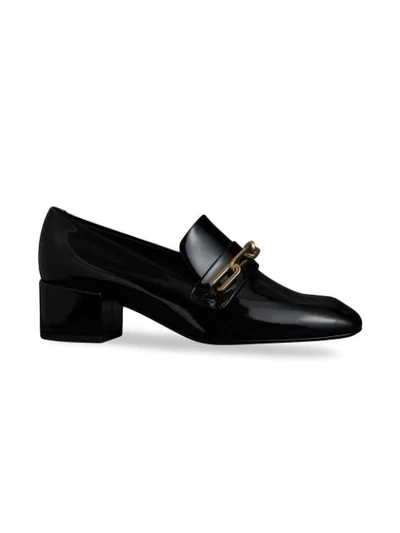 Glossy Elegance: Burberry Patent Link Block Heel Loafers