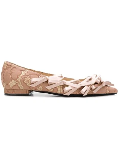 Shop N°21 Bow Embellishments Lace Ballerinas In Pink