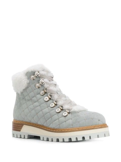 Shop Le Silla Embellished Chunky Boots In Grey