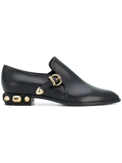 Shop Casadei Side Buckle Loafers - Black