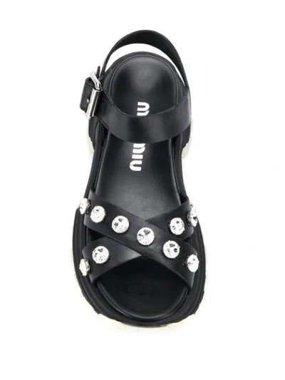 Shop Miu Miu Embellished Platform Sandals In F0002 Nero