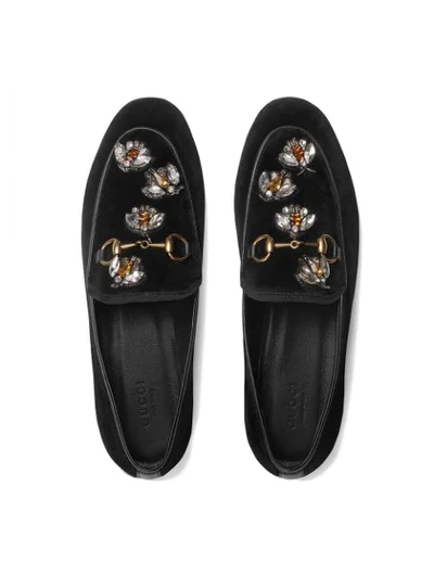 Shop Gucci Jordaan Velvet Loafer With Crystal Bees In Black