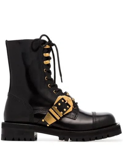 Shop Versace Lace-up Boots In Black