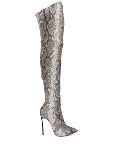 Shop Casadei Over The Knee Animal Print Boots In Neutrals