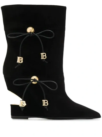 Shop Balmain Logo Plaque Boots In Black