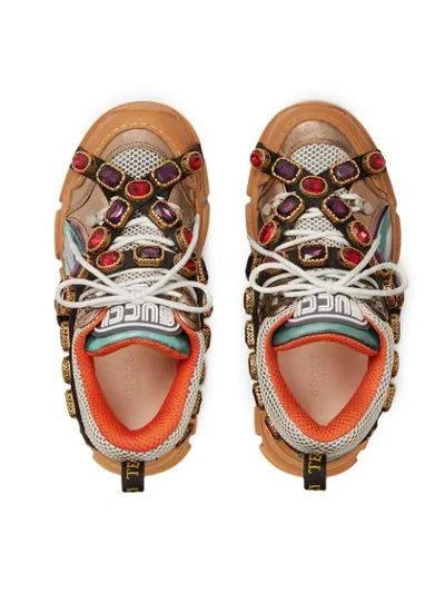 Shop Gucci Flashtrek Sneakers With Removable Crystals In Brown
