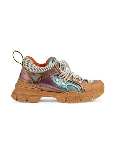 Shop Gucci Flashtrek Sneakers With Removable Crystals In Brown