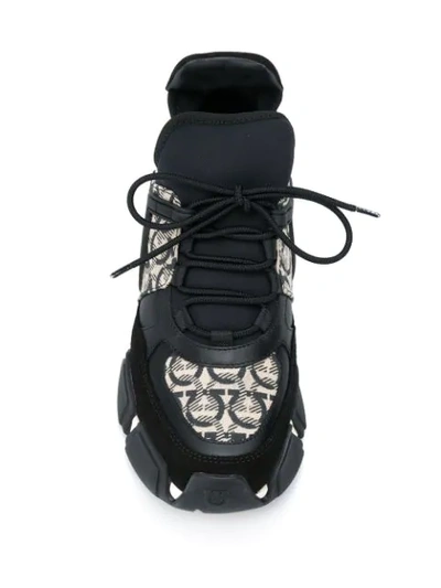 Shop Ferragamo Gancini Monogram Chunky Sneakers In Black ,white